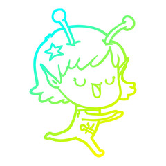 cold gradient line drawing happy alien girl cartoon