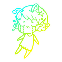 cold gradient line drawing cartoon crying alien girl