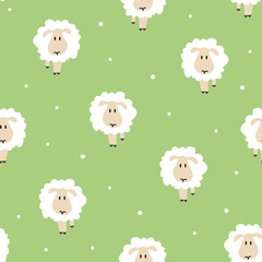 Seamless vector pattern with cute hand-drawn sheeps. Cartoon background