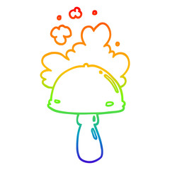 rainbow gradient line drawing cartoon mushroom with spore cloud