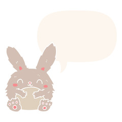 cute cartoon rabbit and speech bubble in retro style
