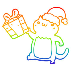 rainbow gradient line drawing cute cartoon christmas cat