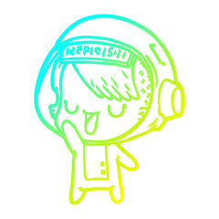 cold gradient line drawing cartoon astronaut woman