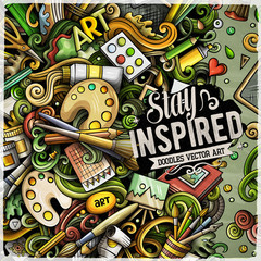 Fototapeta premium Cartoon vector doodles Art card. Artistic funny border