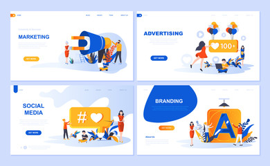 Set of landing page template for Digital Marketing, Advertising, Social Media, Branding. Modern vector illustration flat concepts decorated people character for website and mobile website development.