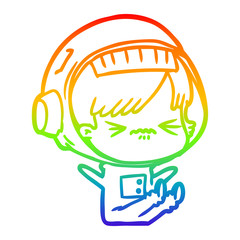 rainbow gradient line drawing cartoon space girl throwing a tantrum