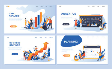 Set of landing page template for Data Analysis, Analytics, Business Statistic, Planning. Modern vector illustration flat concepts decorated people character for website and mobile website development.