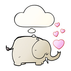 cute cartoon elephant with love hearts and thought bubble in smooth gradient style