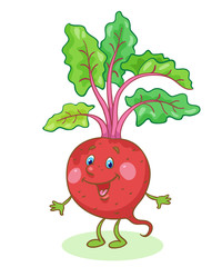  Funny  red beet in cartoon style. Isolated on white background.