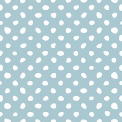 Tile vector pattern with small mint green or blue polka dots on a white background for seamless decoration wallpaper.