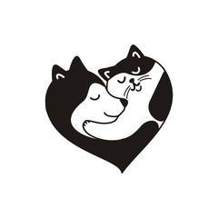 Silhouette of a dog and a cat who are friends