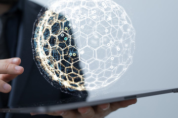 Businessman touching global network and data exchanges over the world 3D rendering