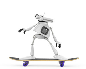 vintage robot is on the skate in a white background