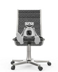 vintage robot boss is on the chair in a white background