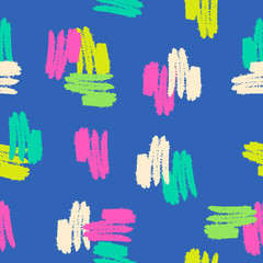 Hand painted seamless pattern with colorful brush strokes on blue background. - 277079147