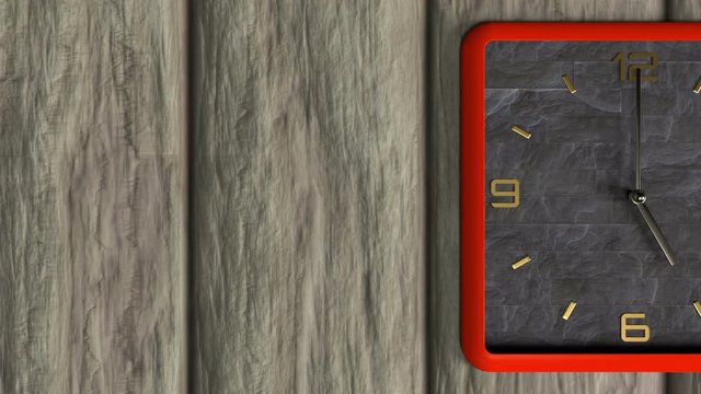 3d animation of square shape clock on the wall. Time moving concept. Day and  night changes.