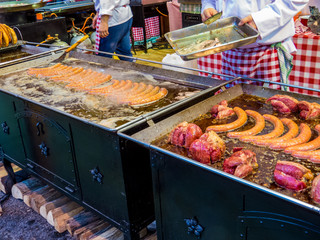 Traditional Hungarian sausages for sale in Vajdahunyad Castle Market, Budapest, Hungary