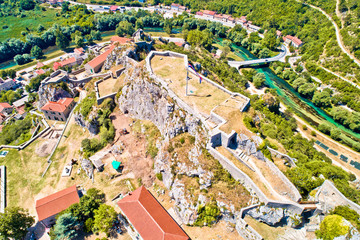 Knin fortress and Krka river aerial view