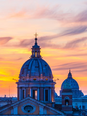 Fototapeta na wymiar Amazing sunset in Rome, Italy. View from the top of the Spanish Steps.