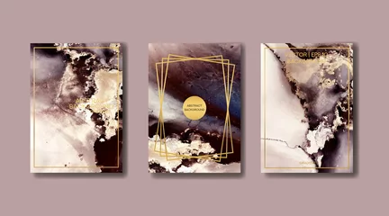 Foto auf Acrylglas the big set of liquid marble with gold. flyer, business card, flyer, brochure, poster, for printing. trend vector © chikovnaya
