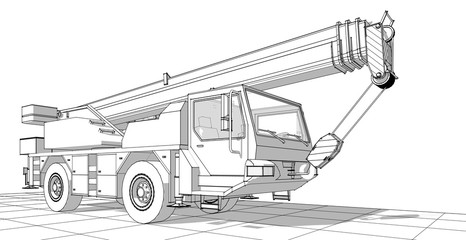 Fototapeta na wymiar crane truck 3d illustration sketch 