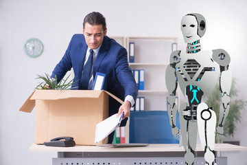 Concept of robots replacing humans in offices