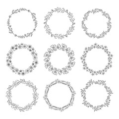 Obraz premium Wreaths and botanical frames on white background.