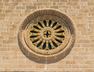 Rose window of the Chiesa di Cristo Re (Church of King Christ) in Santa Maria di Leuca, Italy
