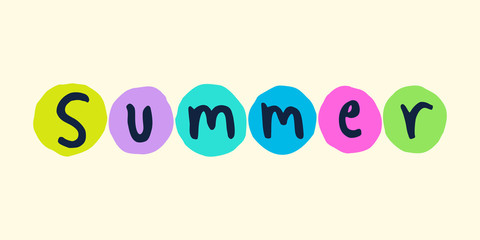 Modern design with colorful text “Summer” in cream background.