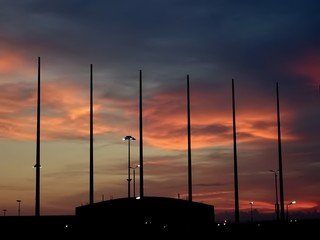 masts and structures at sunset