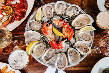 Seafood platter with oysters and crab claws