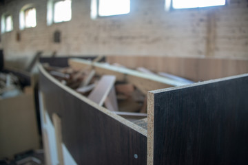 Taking photographs of wood plywood, used for making pellets