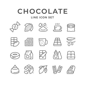 Set line icons of chocolate and cacao