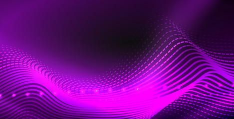 Glowing abstract wave on dark, shiny motion, magic space light. Techno abstract background