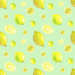 seamless pattern with fresh fruits, lemon, watercolor,  art, design, décor, interior, illustration, draw, hand drawn, picture, style design, décor, color