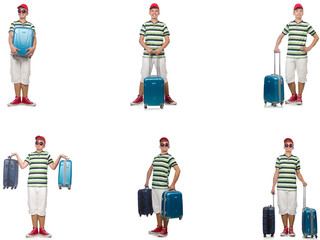Fototapeta premium Young man with suitcase isolated on white 