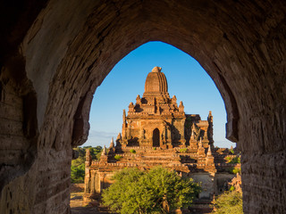 Myauk Guni Temple as seen from inside the Taung Guni Temple. In Bagan, Myanmar
