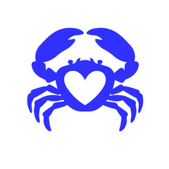 Seafood. Crab logo design inspiration love hearth shape vector illustration isolated on white.