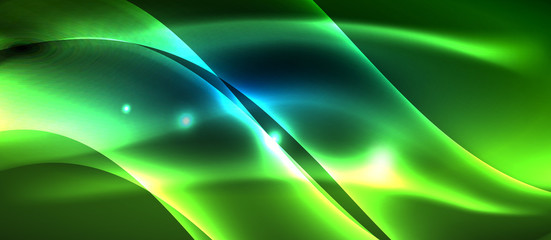 Glowing abstract wave on dark, shiny motion, magic space light. Techno abstract background