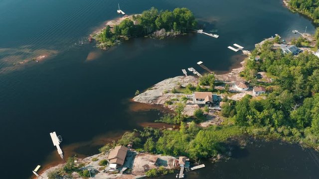 Gorgeous Aerial Establishing Shot Of Georgian Bay, Ontario. Cinematic 4K Footage.