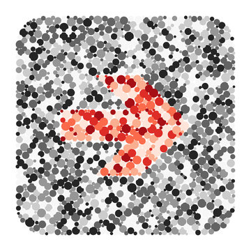 E letter color distributed circles dots illustration