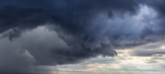 Panoramic View of a Dramatic Cloudscape during stormy weather day. Taken over Havana, Cuba.