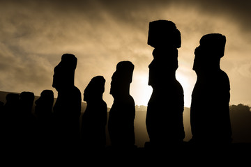 Sunrise behind Moai Statues on Hanga Roa