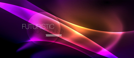 Naklejka premium Glossy glowing neon light wave background