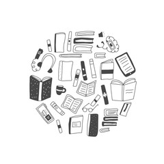 Set of books in doodle style. Vector illustration.