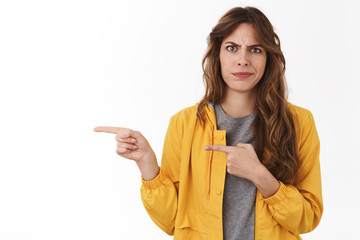 No way, bad choice. Displeased unimpressed young picky fashionable girl smirking waving head...