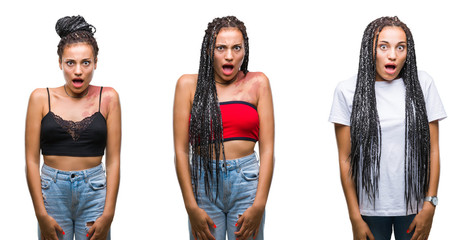 Collage of beautiful braided hair african american woman with birth mark over isolated background...