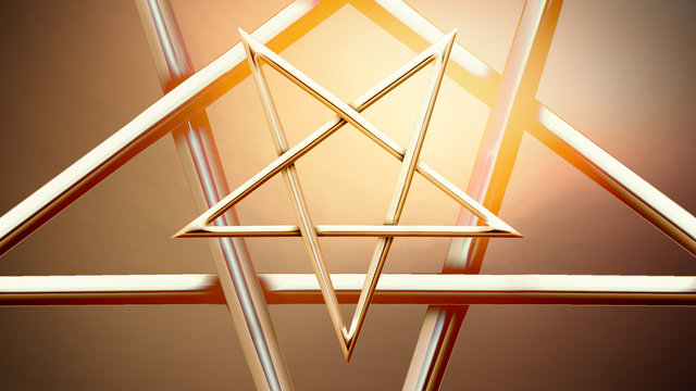 The Pentagram symbol, composed of five, straight lines to form a star. 3D illustration