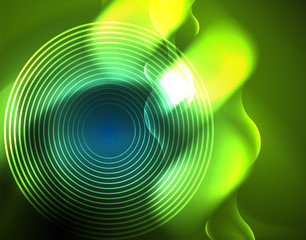 Neon glowing wave lines, blue hi-tech futuristic abstract background template