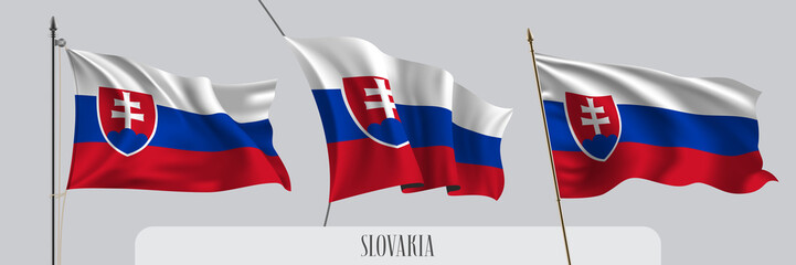 Set of Slovakia waving flag on isolated background vector illustration